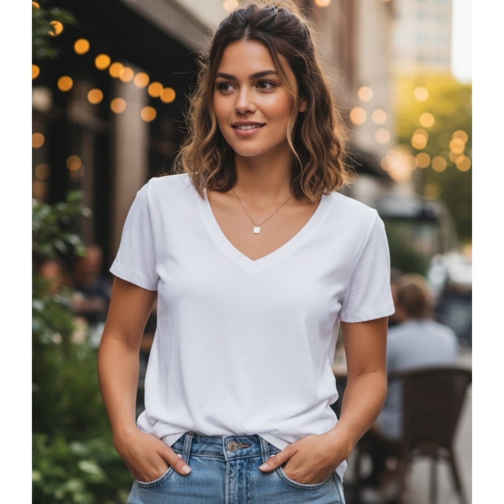 Maurices Double V-neck Tee White Size L